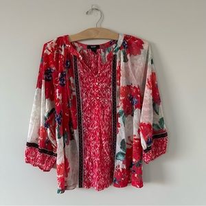 Alfani Floral Peasant 3/4 Sleeve Blouse